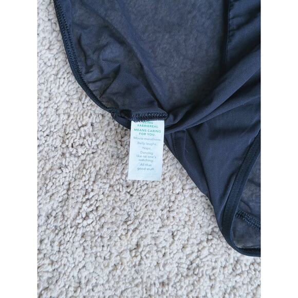 NWT Aerie Smoothiez Black Sheer Mesh Bodysuit Thong One Piece Medium Layer Goth - Picture 5 of 6